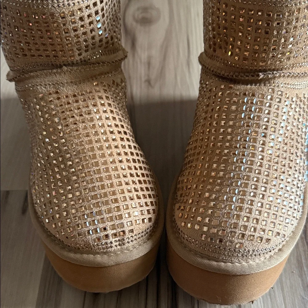 Tan Rhinestone Ankle Boots - Picture 2 of 8